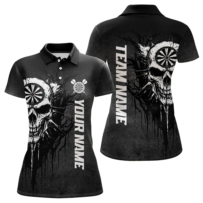Personalisierte Schwarz Weiß Dunkel Skull Darts Polo Shirt Custom Dart Trikots T3370 - Outfitsuche