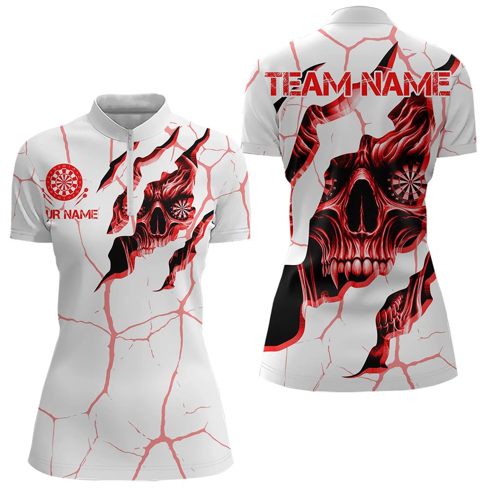 Personalisierte Skull Weiß Rot Grunge Darts Polo - Shirts für Dart - Teams T3467 - Outfitsuche