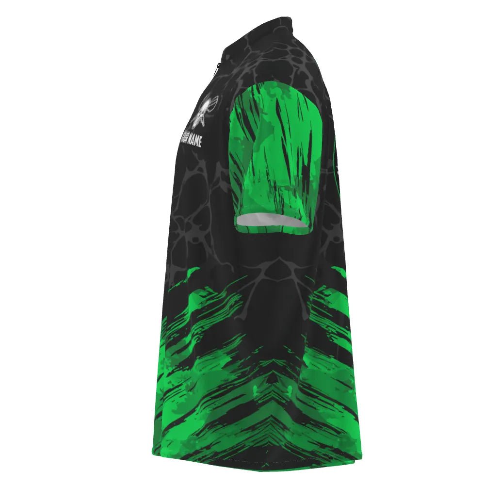 Personalisiertes 3D All Over Print Dartshirt mit Totenkopf-Motiv, grün-schwarz, Herren Darttrikot t6853 green - Outfitsuche