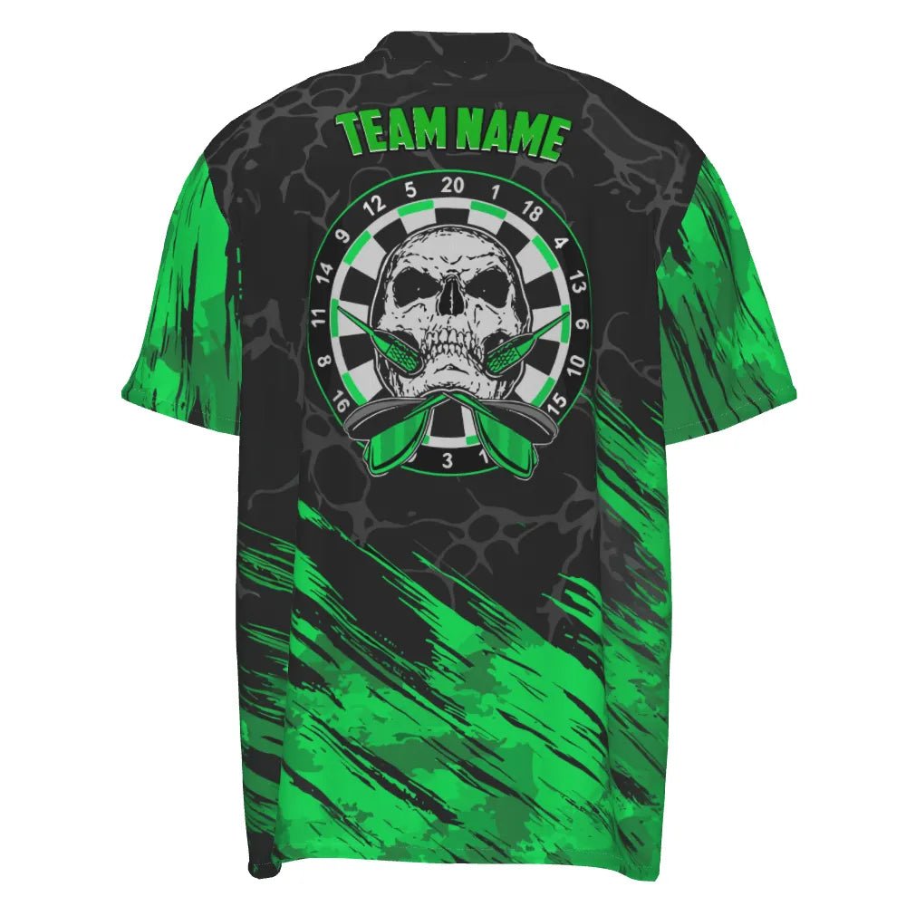 Personalisiertes 3D All Over Print Dartshirt mit Totenkopf-Motiv, grün-schwarz, Herren Darttrikot t6853 green - Outfitsuche