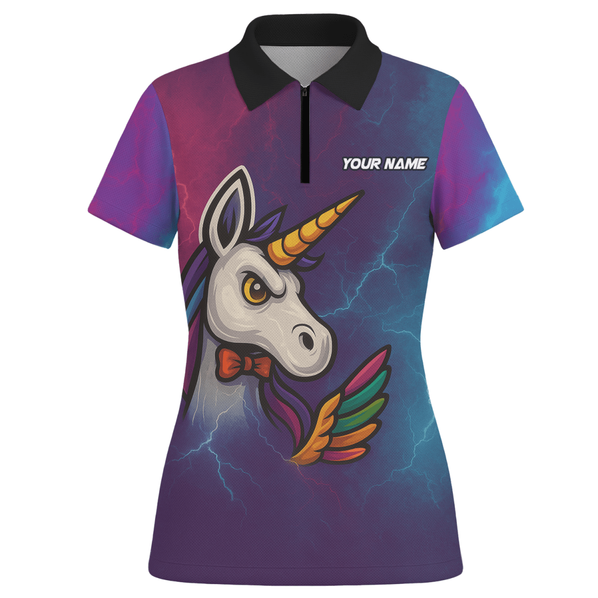 Personalisiertes Damen Dart Poloshirt Einhorn Regenbogen Blitz Lila Blau B1140 - Outfitsuche