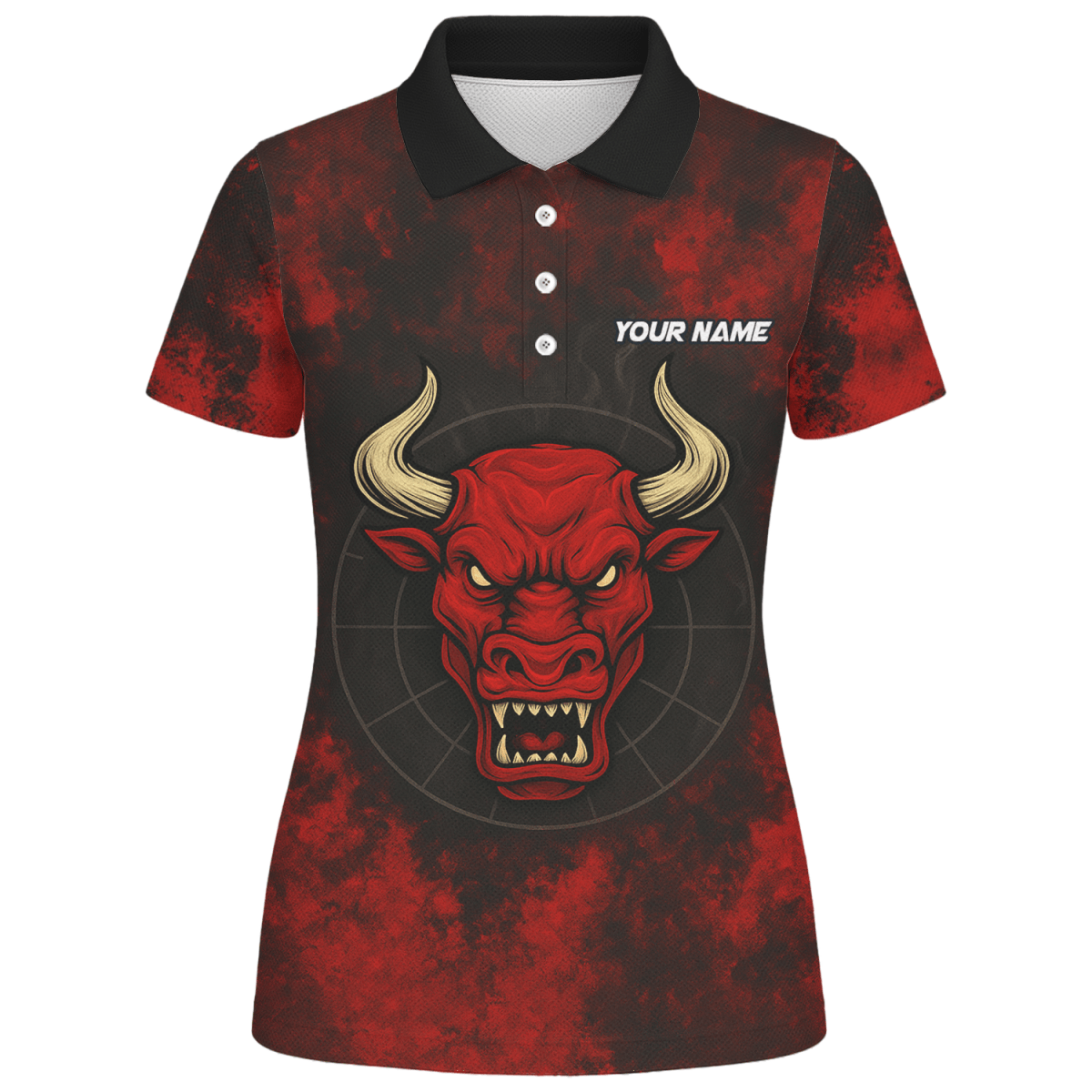 Personalisiertes Damen Dart Poloshirt Rot Schwarz im Red Bull Grunge Design mit Wunschname & Teamname W8023 - Outfitsuche