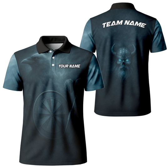 Personalisiertes Herren Dart - Poloshirt mit Wikinger - Rabenschädel in Dunkelblau W1489 - Outfitsuche