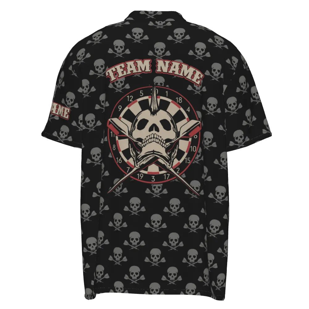 Personalisiertes Herren Darts-Shirt mit Totenkopf-Motiv und gekreuzten Dartpfeilen, gruseliges Dart-Trikot mit 1/4 Zip - H779 zip - Outfitsuche