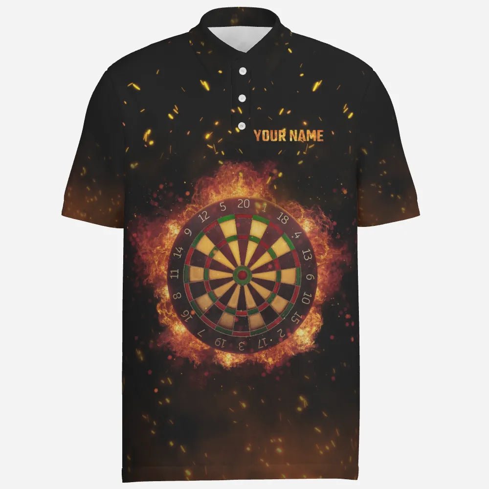 Personalisiertes Herren Polo Shirt mit Flammen Darts König Motiv, individuell anpassbares Feuer Darts Trikot für Männer C238 - Outfitsuche