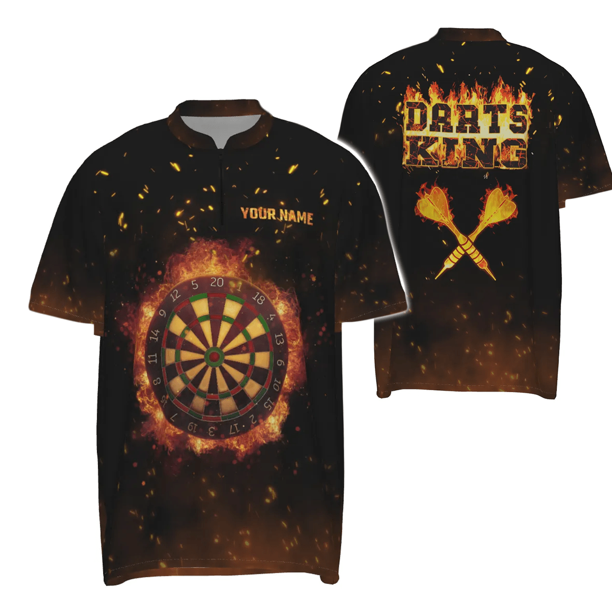Personalisiertes Herren Polo Shirt mit Flammen Darts König Motiv, individuell anpassbares Feuer Darts Trikot für Männer C238 - Outfitsuche