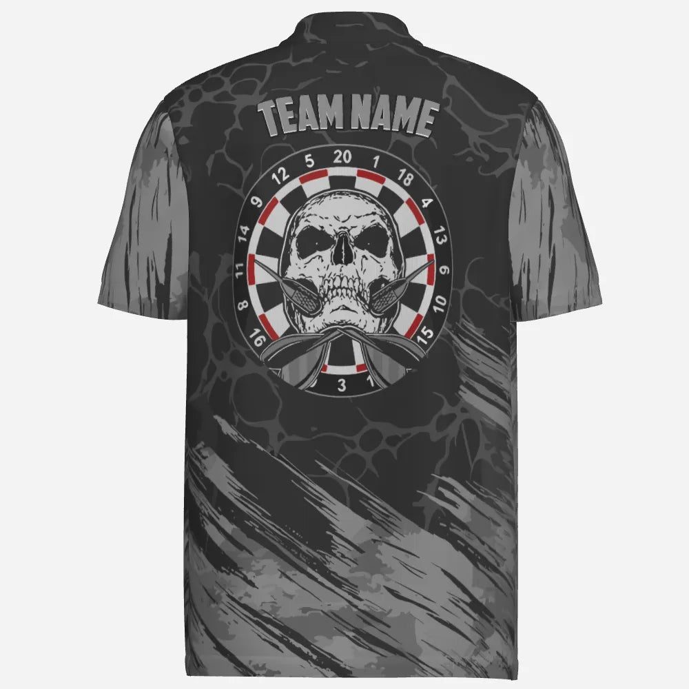 Personalisiertes Herren Polo-Shirt mit Totenkopf-Motiv, grau-schwarze Dart-Trikots für Männer F917 - Outfitsuche
