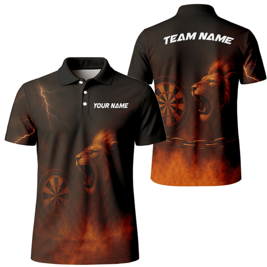 Personalisiertes Polohemd für Herren Schwarz mit Löwe Feuer Blitz Dart Motiv Z4479 - Outfitsuche