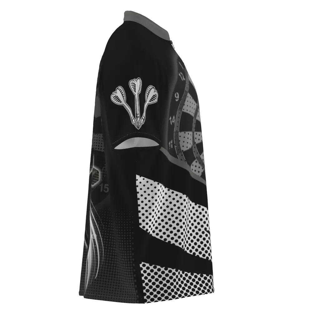 Personalisiertes Schwarz-Weißes 3D-Darts-Quarter-Zip-Shirt Kh7883 - Outfitsuche