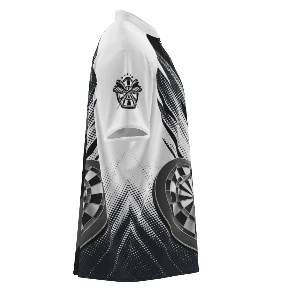 Personalisiertes Schwarz-Weißes Darts 1/4 Zip Shirt, individuell anpassbares cooles Darts Trikot für Herren O5645 - Outfitsuche