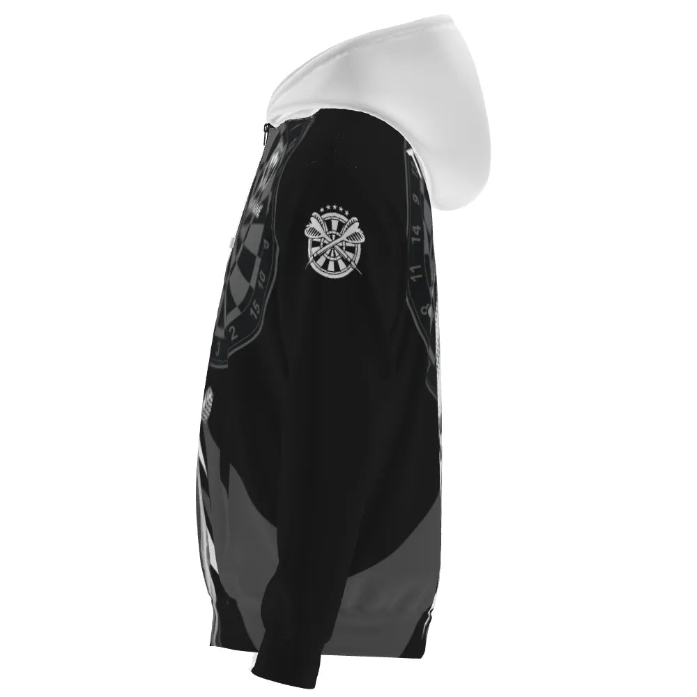 Personalisiertes Schwarz-Weißes Herren Darts Kapuzenjacke, individuell anpassbares cooles Darts Jacke für Männer, Team Jacke O5645 - Outfitsuche