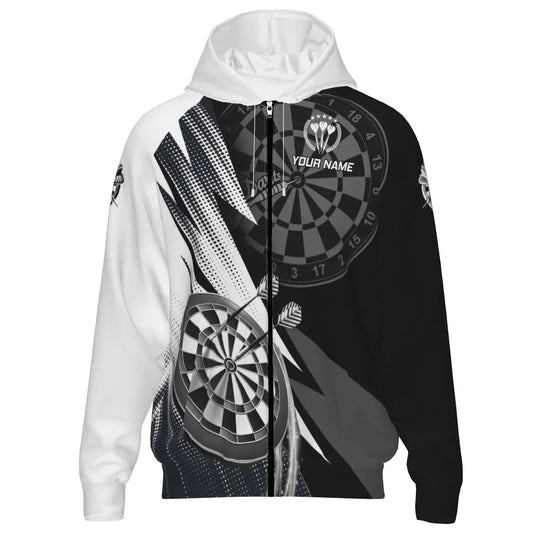 Personalisiertes Schwarz-Weißes Herren Darts Kapuzenjacke, individuell anpassbares cooles Darts Jacke für Männer, Team Jacke O5645 - Outfitsuche