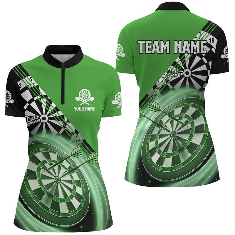 Personalisiertes Schwarzes Grünes Darts Quarter Zip Shirt Damen Dart