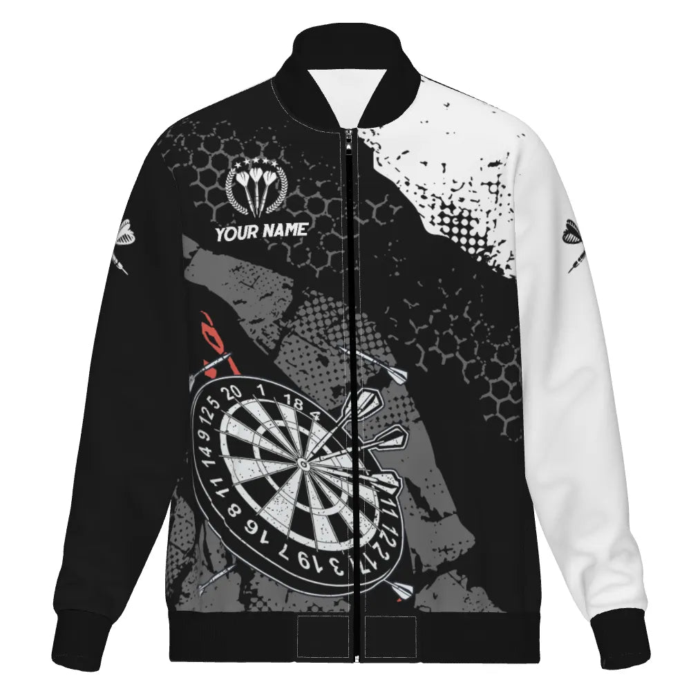 Retro Herren Darts Kapuzenjacke mit individuellem Schwarz-Weiß-Muster, Dart Team Jackes für Männer y5462 - Outfitsuche