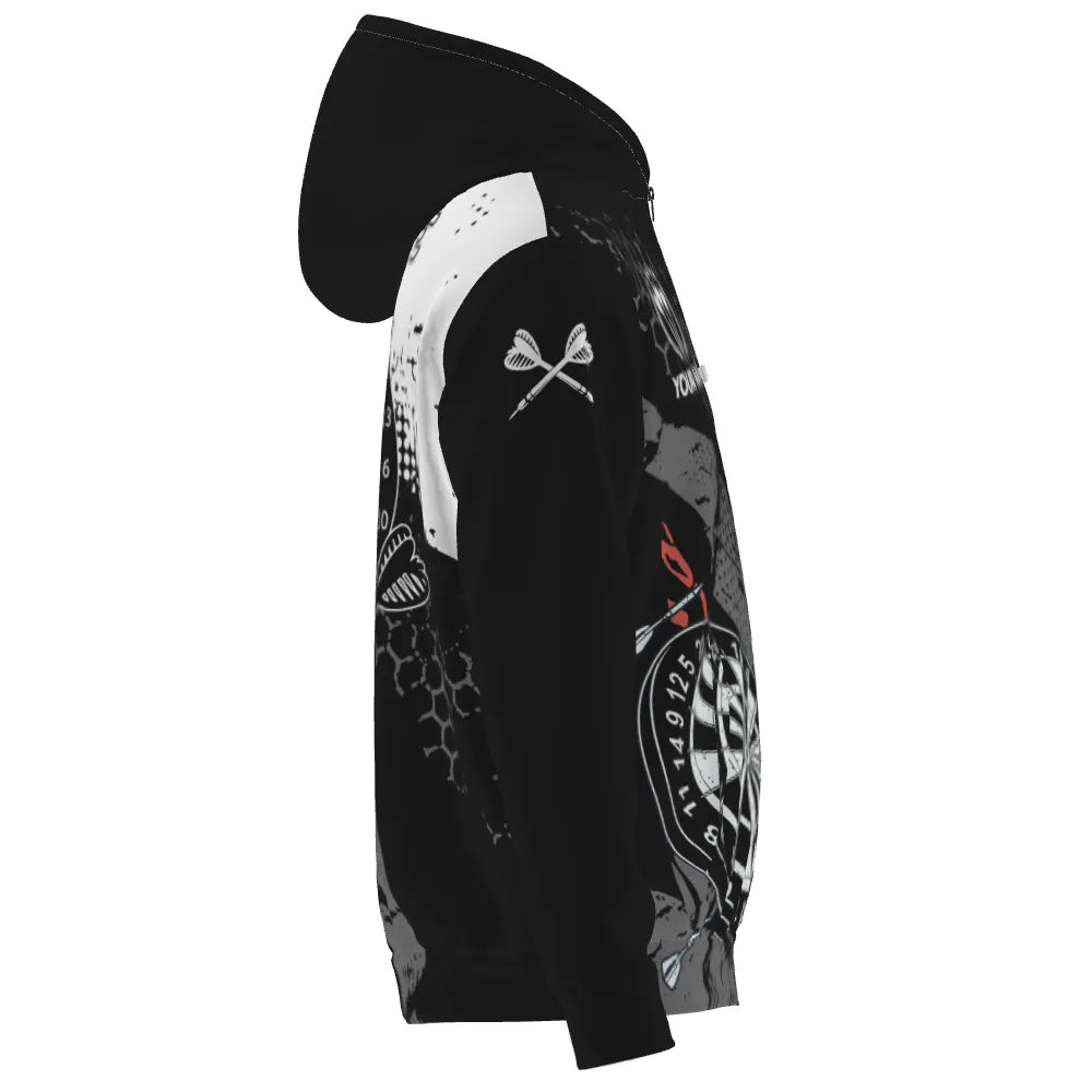 Retro Herren Darts Kapuzenjacke mit individuellem Schwarz-Weiß-Muster, Dart Team Jackes für Männer y5462 - Outfitsuche