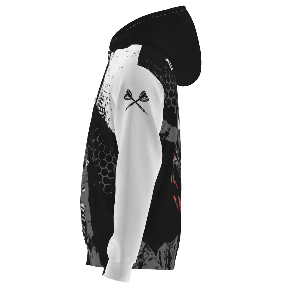 Retro Herren Darts Kapuzenjacke mit individuellem Schwarz-Weiß-Muster, Dart Team Jackes für Männer y5462 - Outfitsuche