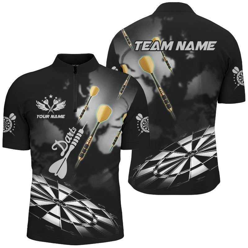 Schwarze und Weiße Dartscheibe mit Rauchdesign – Individuelle Darts - Shirts für Herren, Darts Liga Teamshirt, Dart - Trikot T3070 - Outfitsuche