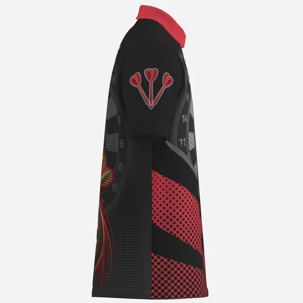 Schwarzes rotes 3D Herren Darts Polo Shirt M297 - Outfitsuche