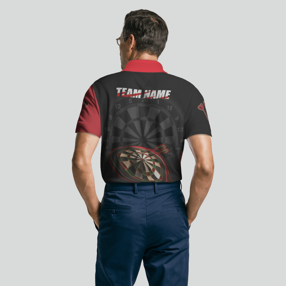 Schwarzes rotes 3D Herren Darts Polo Shirt M297 - Outfitsuche
