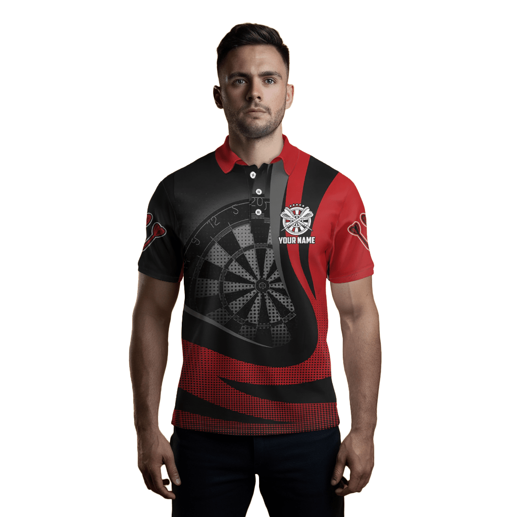Schwarzes rotes 3D Herren Darts Polo Shirt M297 - Outfitsuche