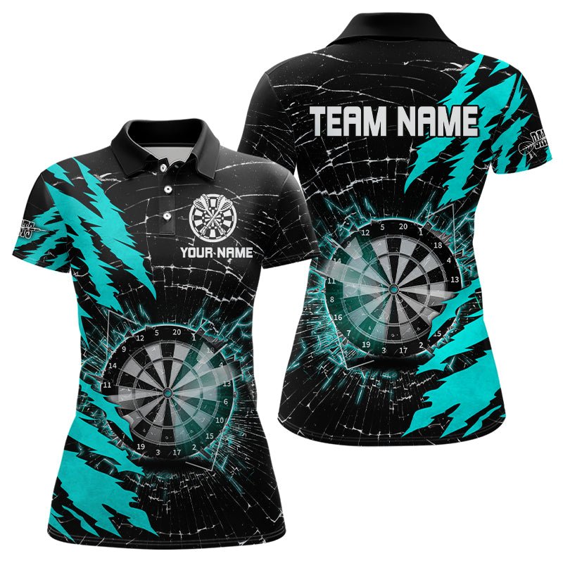 Schwarzes und cyanfarbenes Darts - Poloshirt mit individuellem Druck für Dart - Teams T3216 - Outfitsuche