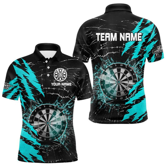 Schwarzes und cyanfarbenes Darts - Poloshirt mit individuellem Druck für Dart - Teams T3216 - Outfitsuche
