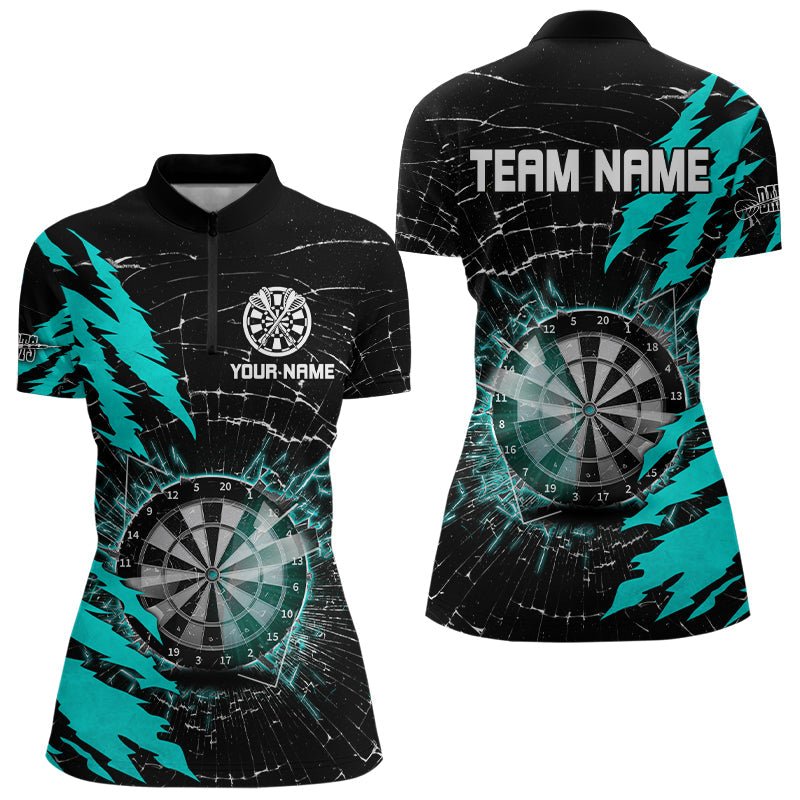 Schwarzes und cyanfarbenes Darts - Poloshirt mit individuellem Druck für Dart - Teams T3216 - Outfitsuche