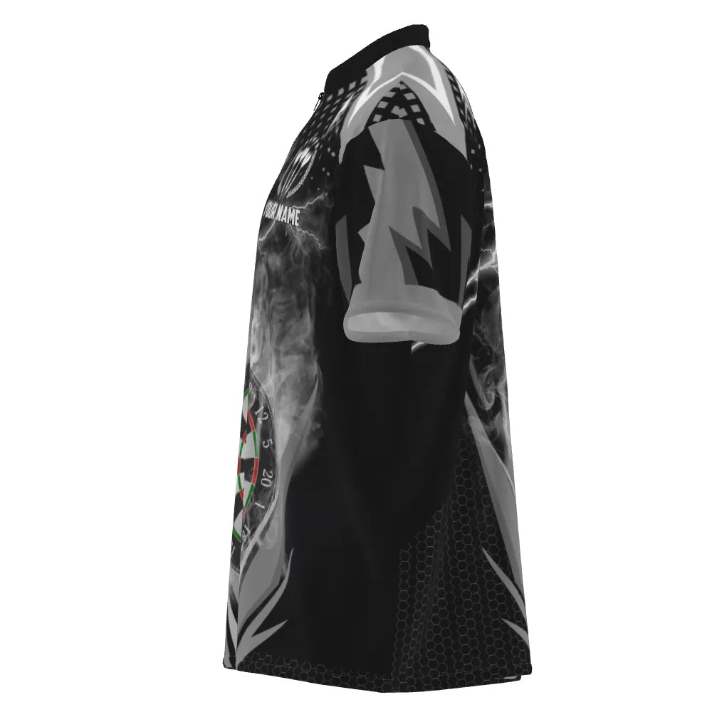 Schwarzes & Weißes Thunder Flame Darts 1/4 Zip Shirt, individuell anpassbares Darts-Shirt für Herren, Dart-Trikot Q419 - Outfitsuche