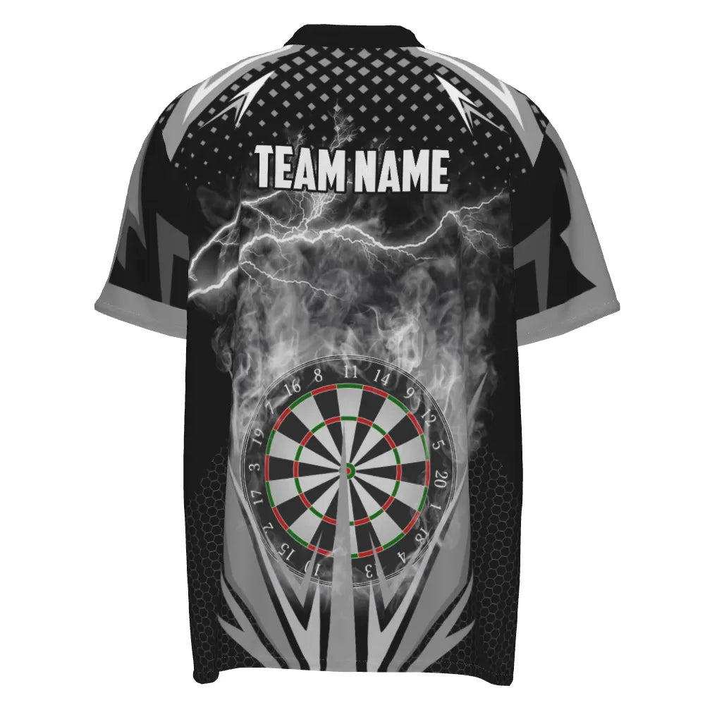 Schwarzes & Weißes Thunder Flame Darts 1/4 Zip Shirt, individuell anpassbares Darts-Shirt für Herren, Dart-Trikot Q419 - Outfitsuche