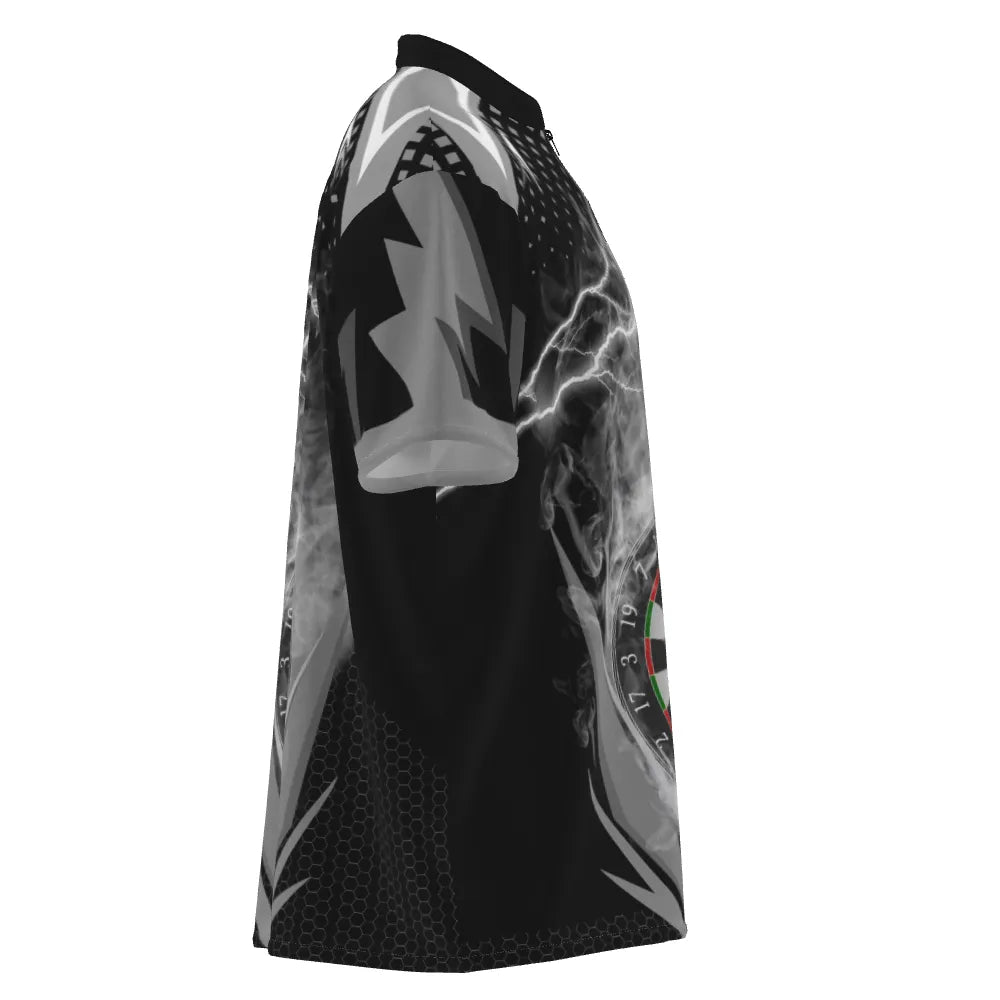 Schwarzes & Weißes Thunder Flame Darts 1/4 Zip Shirt, individuell anpassbares Darts-Shirt für Herren, Dart-Trikot Q419 - Outfitsuche