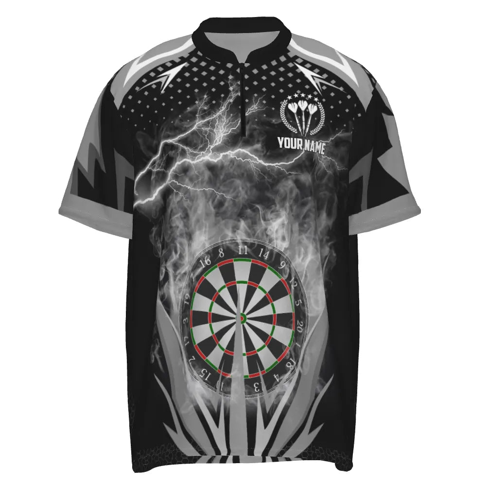 Schwarzes & Weißes Thunder Flame Darts 1/4 Zip Shirt, individuell anpassbares Darts-Shirt für Herren, Dart-Trikot Q419 - Outfitsuche