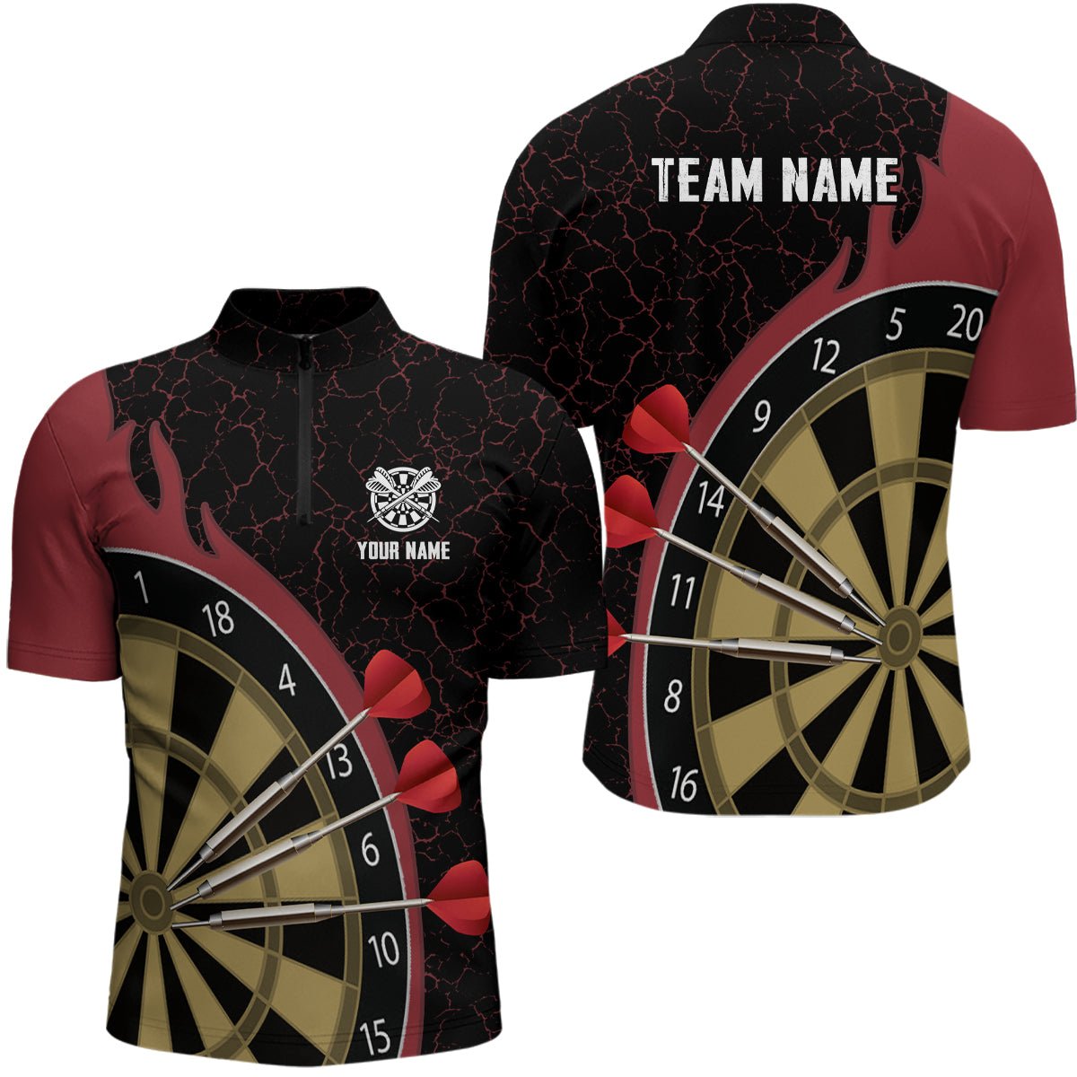 Damen Dart-Shirt mit individuellem rotem Herzschlagmuster, Dart-Trikot mit Viertelreißverschluss für Frauen LDT0333 Y734 main image 0