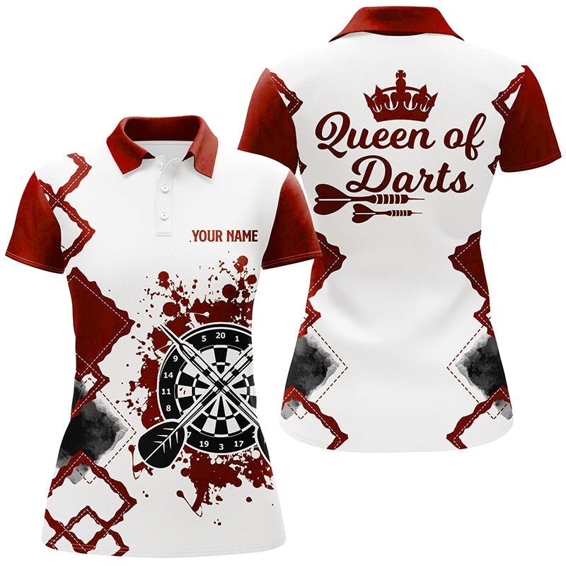 Damen Darts Polo Shirt "Queen of Darts" in Rot und Weiß h7563