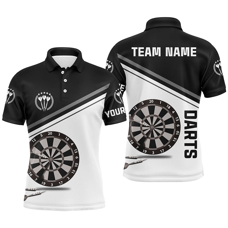 Schwarzes und weißes Herren Darts Polo Shirt mit individuellem Namen, Schwarzes und weißes Herren Darts Polo Shirt mit individuellem Namen,