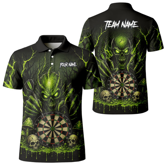 Personalisiertes Schwarz-grünes Monster-Totenkopf-Dartboard Dartshirt für Herren A277