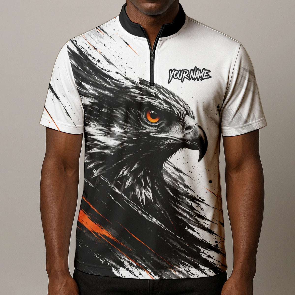Personalisiertes Dartshirt mit weiß-schwarz-orangenem Adler für Herren V695