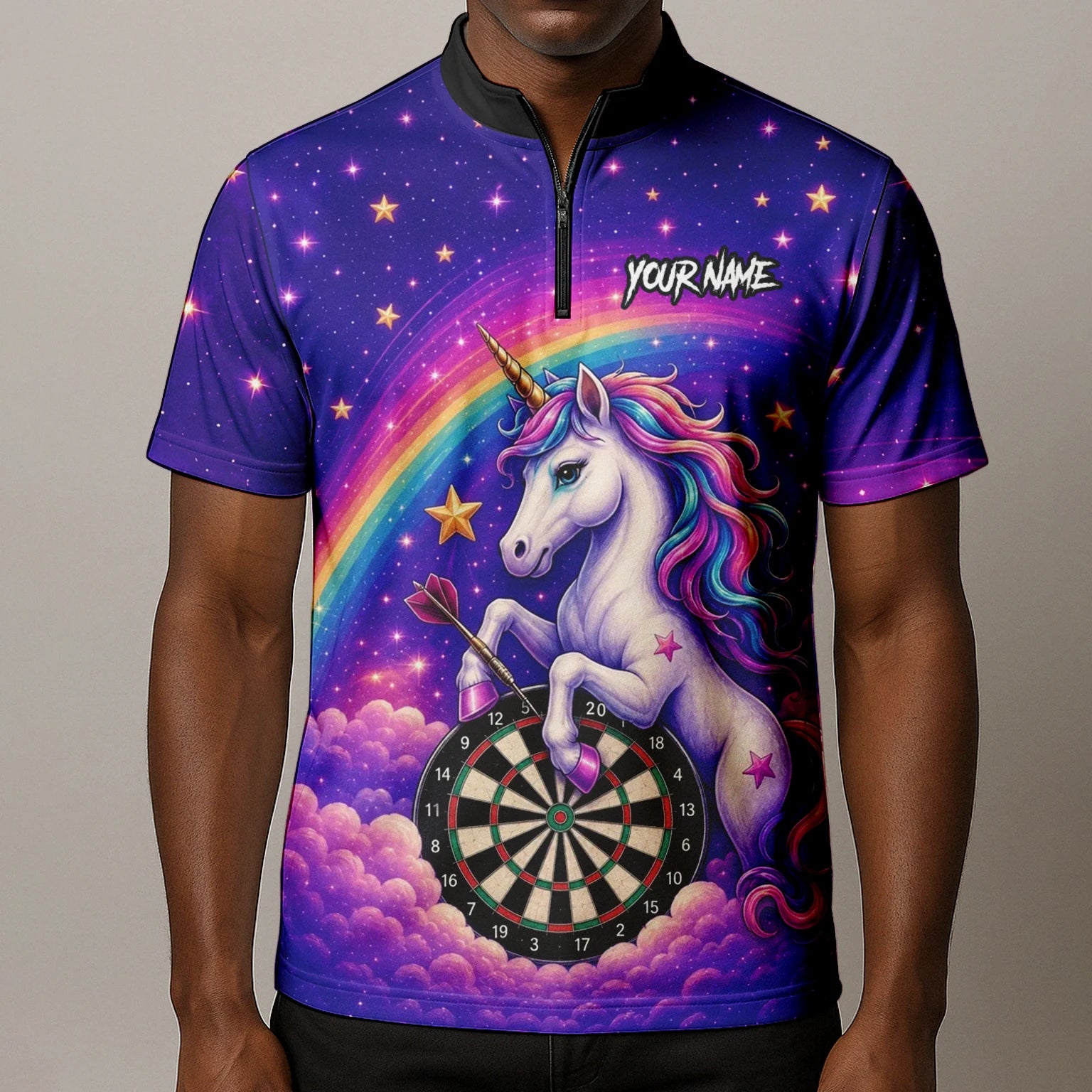 Personalisiertes Regenbogen-Einhorn Dart Poloshirt für Herren V221