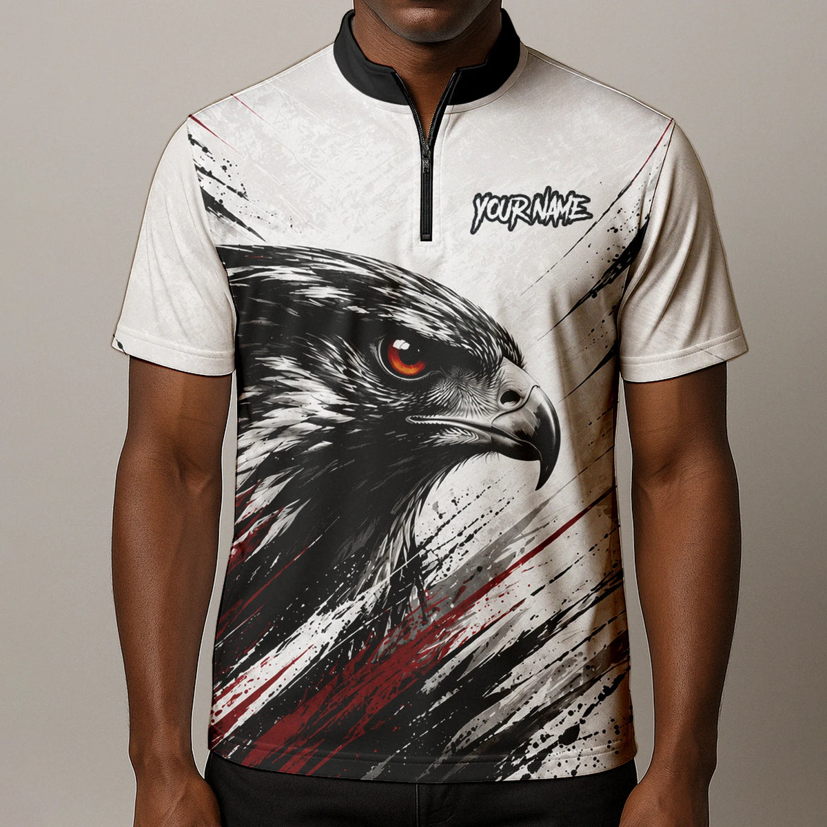 Personalisiertes Dartshirt mit weiß-schwarz-rotem Adler für Herren Z577