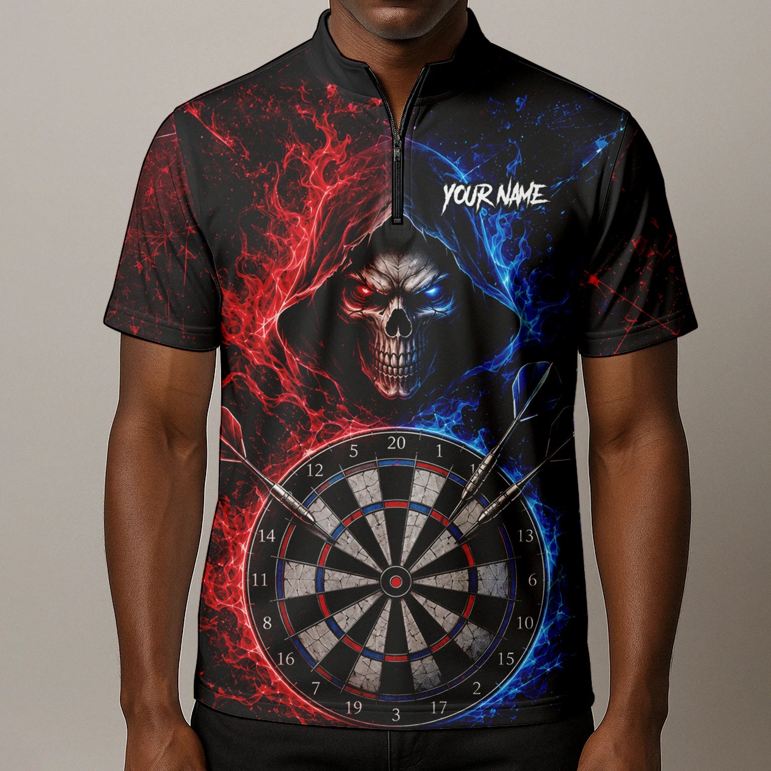 Personalisiertes Rot-blaues Totenkopf Dart Poloshirt für Herren L857
