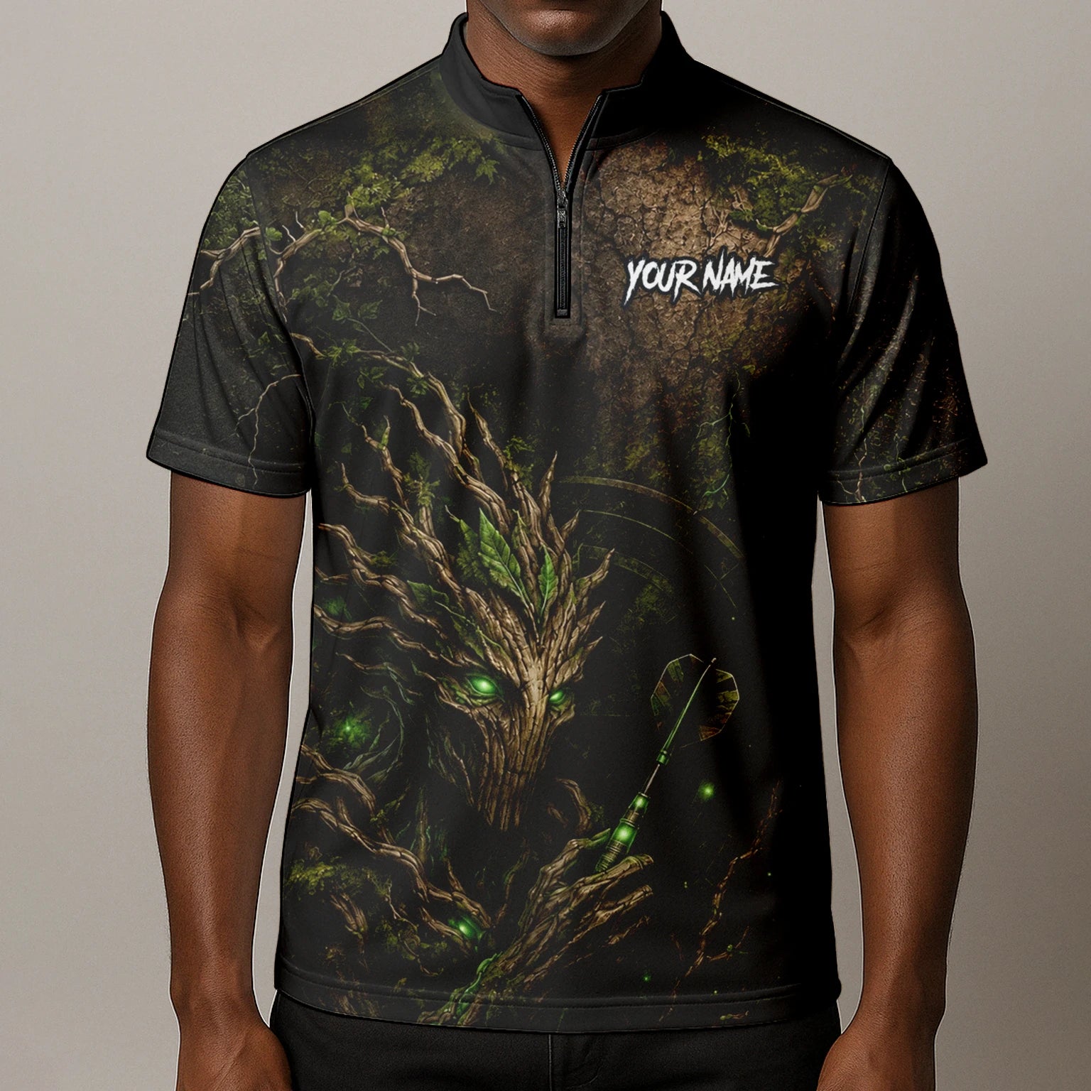Personalisiertes Dunkelgrünes Baumwesen-Dartboard Dartshirt für Herren C913