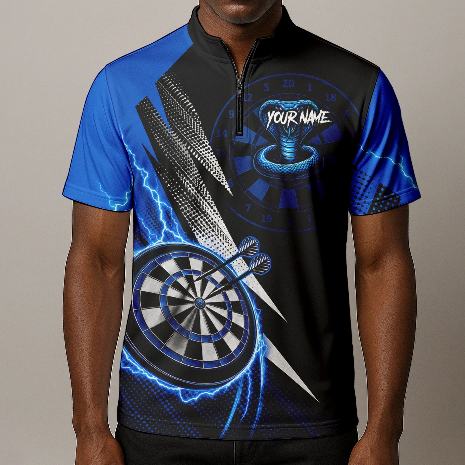 Personalisiertes Blaues Kobra-Blitz Dart Poloshirt für Herren S015