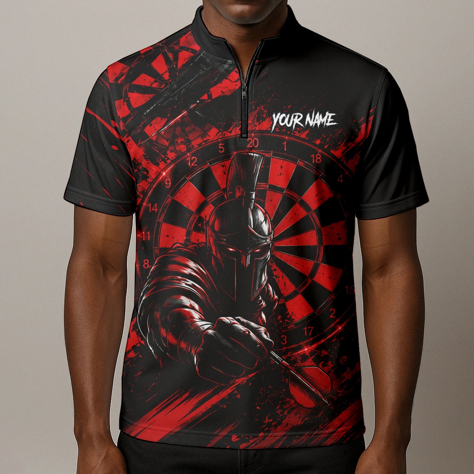 Personalisiertes Rot-schwarzes Spartaner Dart Poloshirt für Herren W276