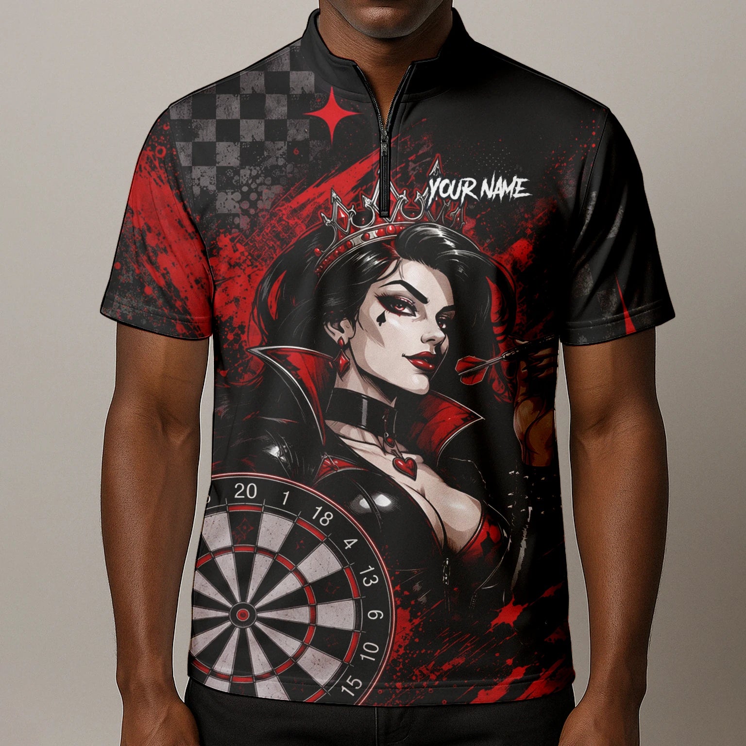 Personalisiertes Schwarz-rotes Herz-Dame-Dartshirt für Herren R803