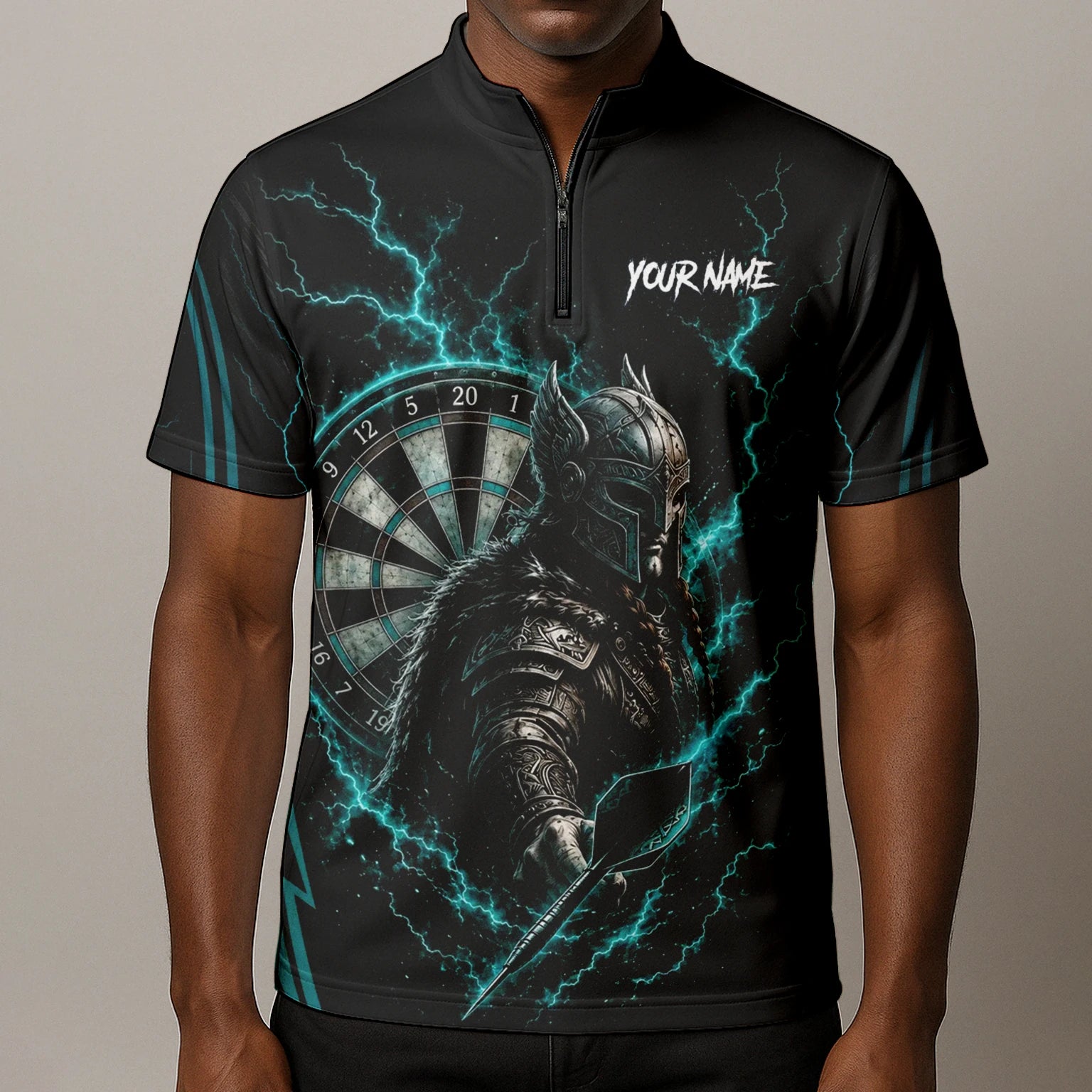 Personalisiertes Türkises Wikinger-Blitz Dart Poloshirt für Herren O328