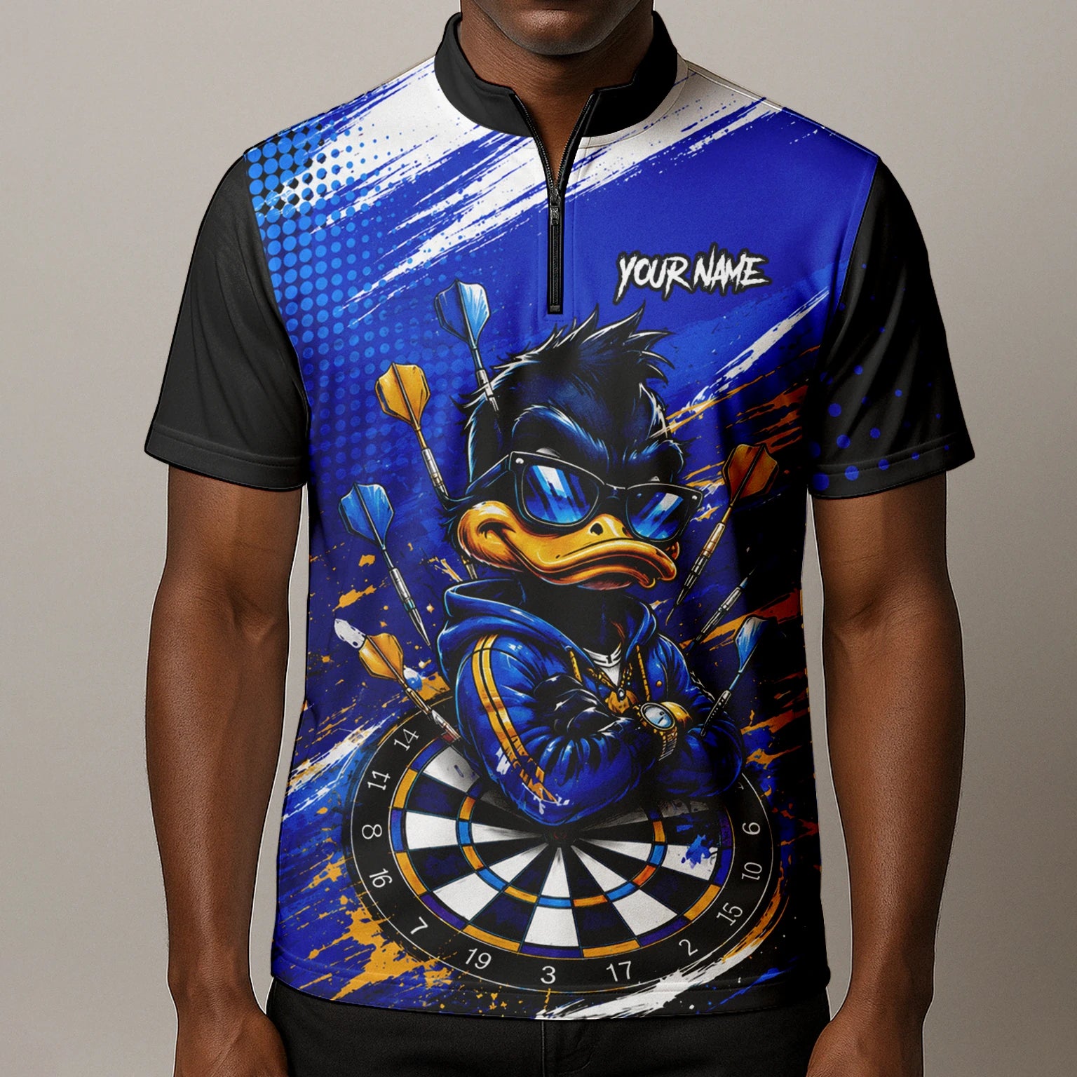 Personalisiertes Blau-goldenes Enten Dart Poloshirt für Herren L859