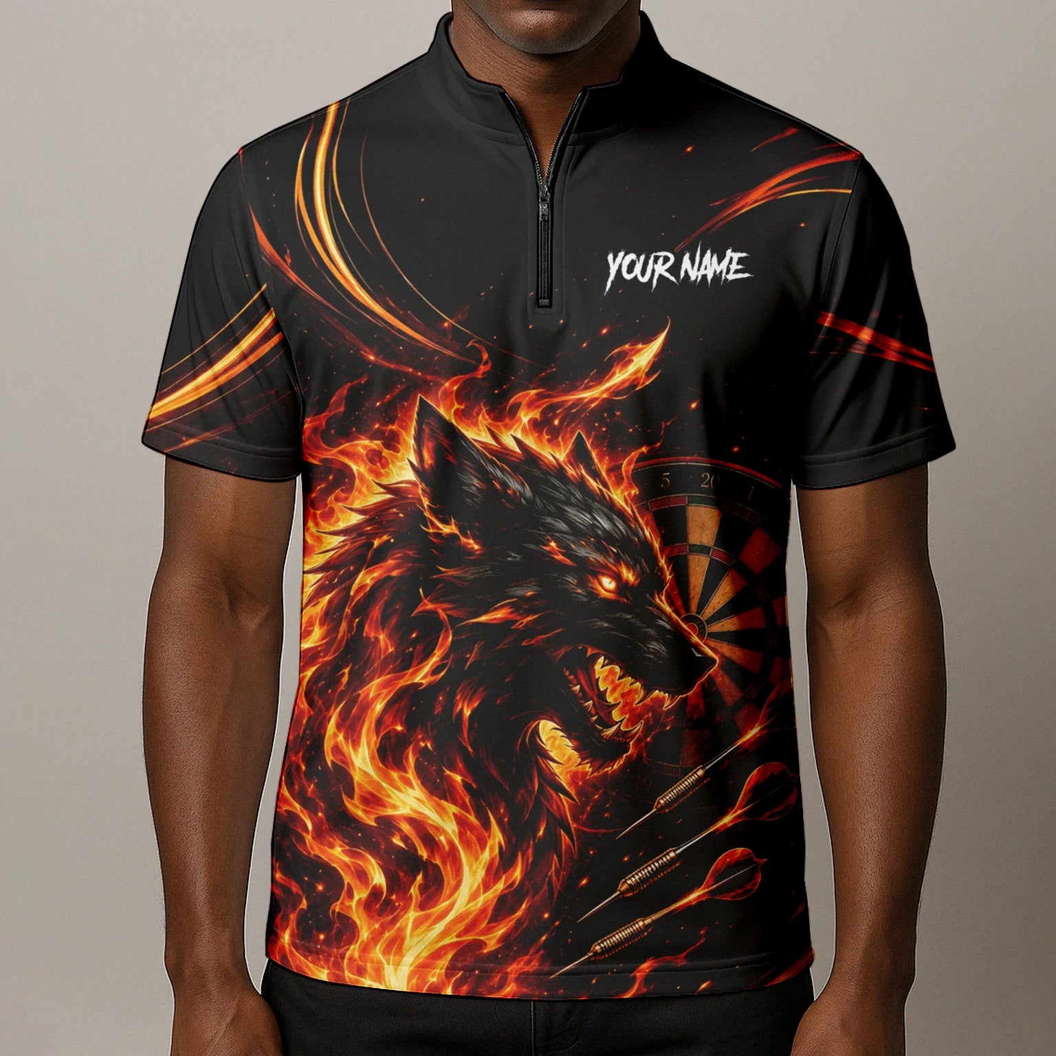 Personalisiertes Flammenwolf Dart Poloshirt für Herren W521
