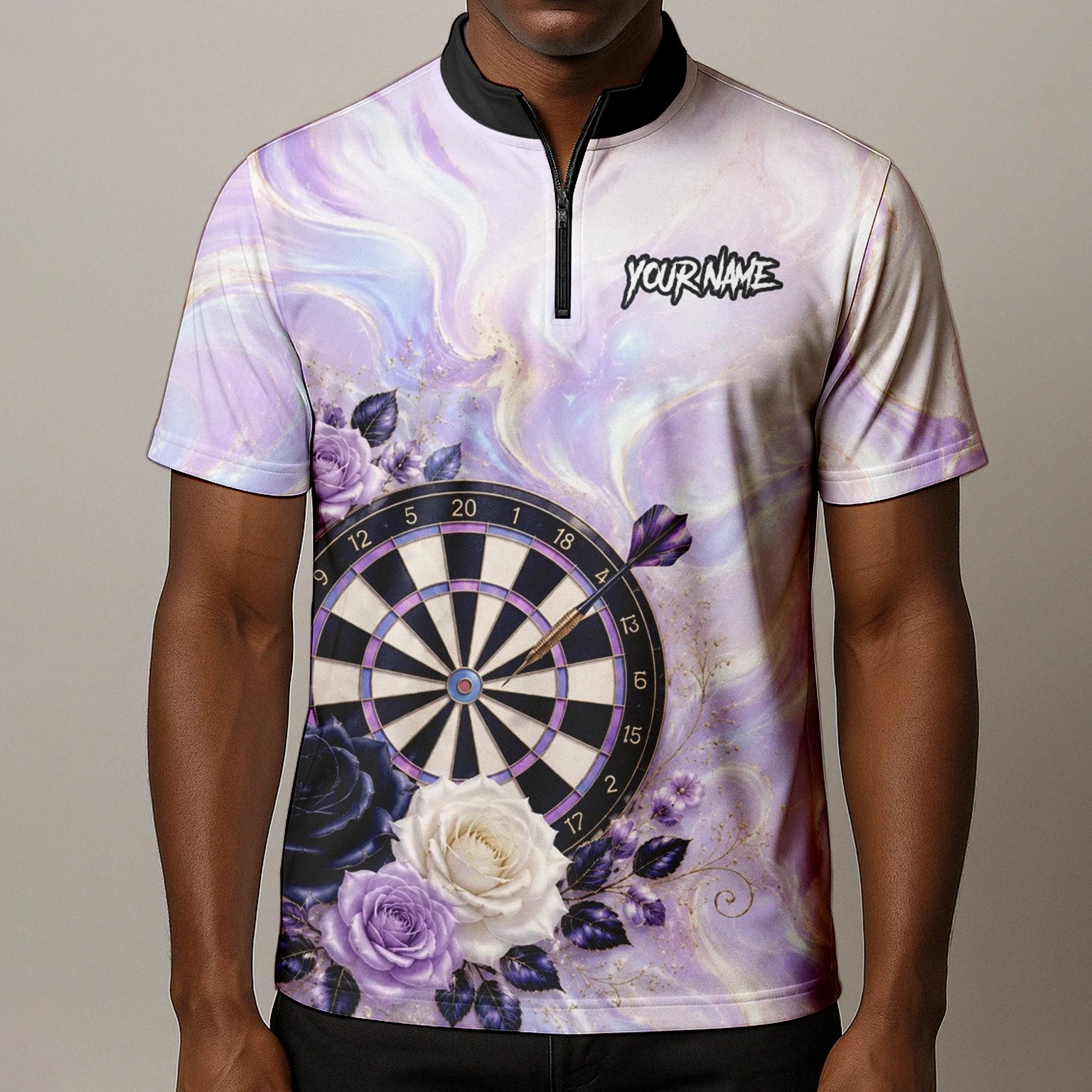 Personalisiertes Lila Marmor-Rosen Dart Poloshirt für Herren S206