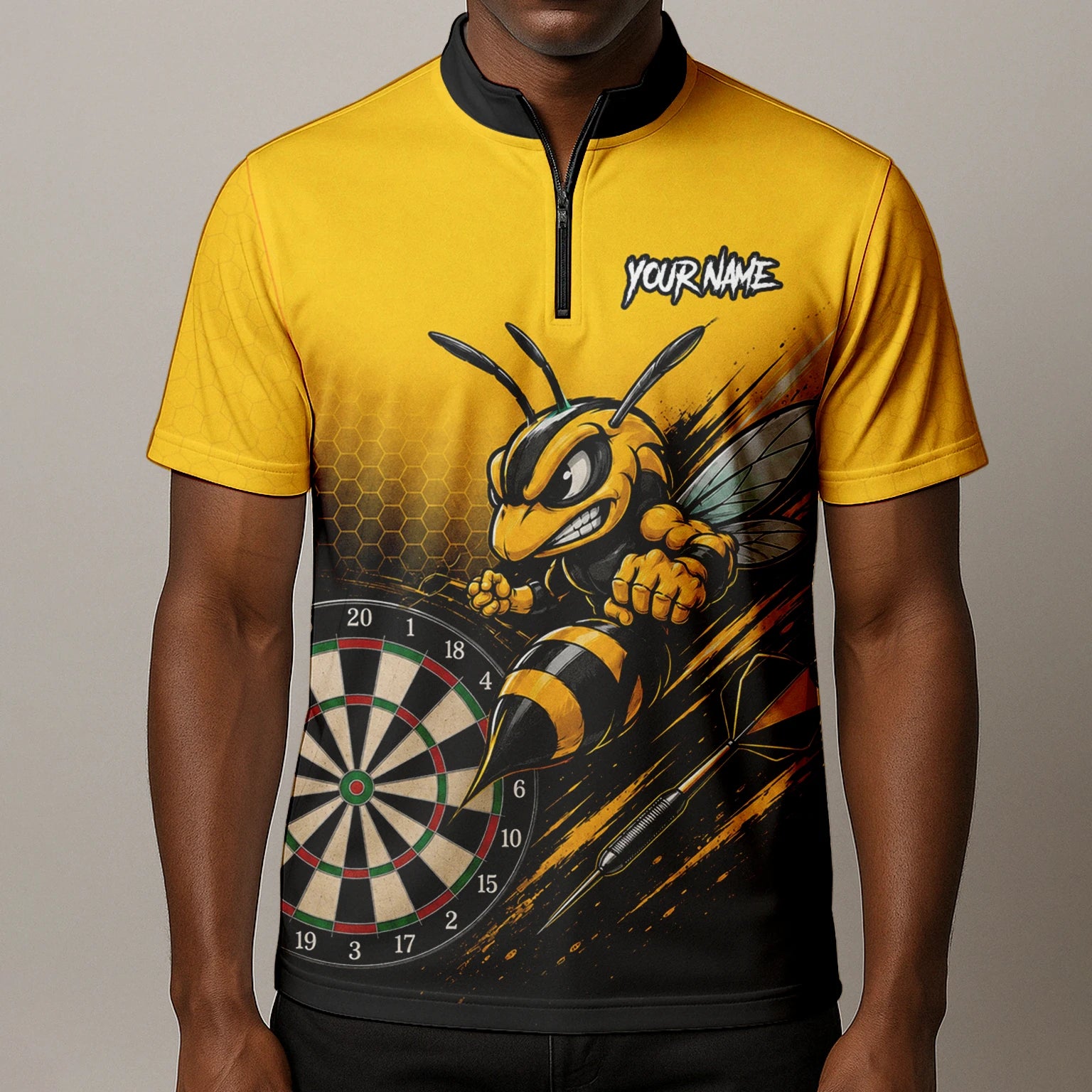 Personalisiertes Gelb-schwarzes Wespen-Dartshirt für Herren F032