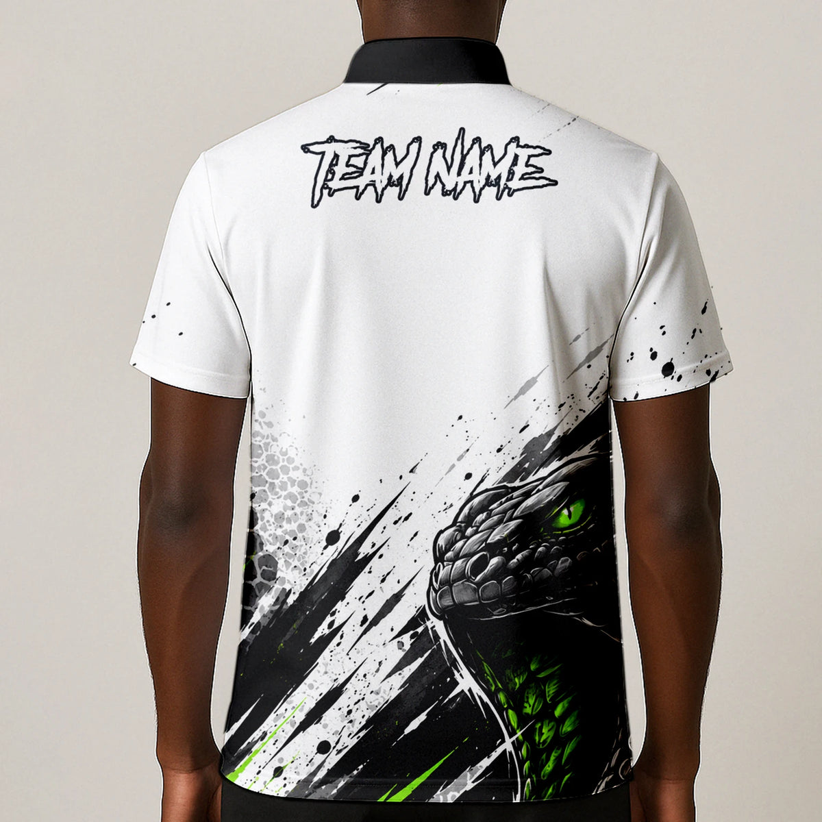 Personalisiertes Dartshirt mit weiß-schwarz-grüner Kobra für Herren Y070
