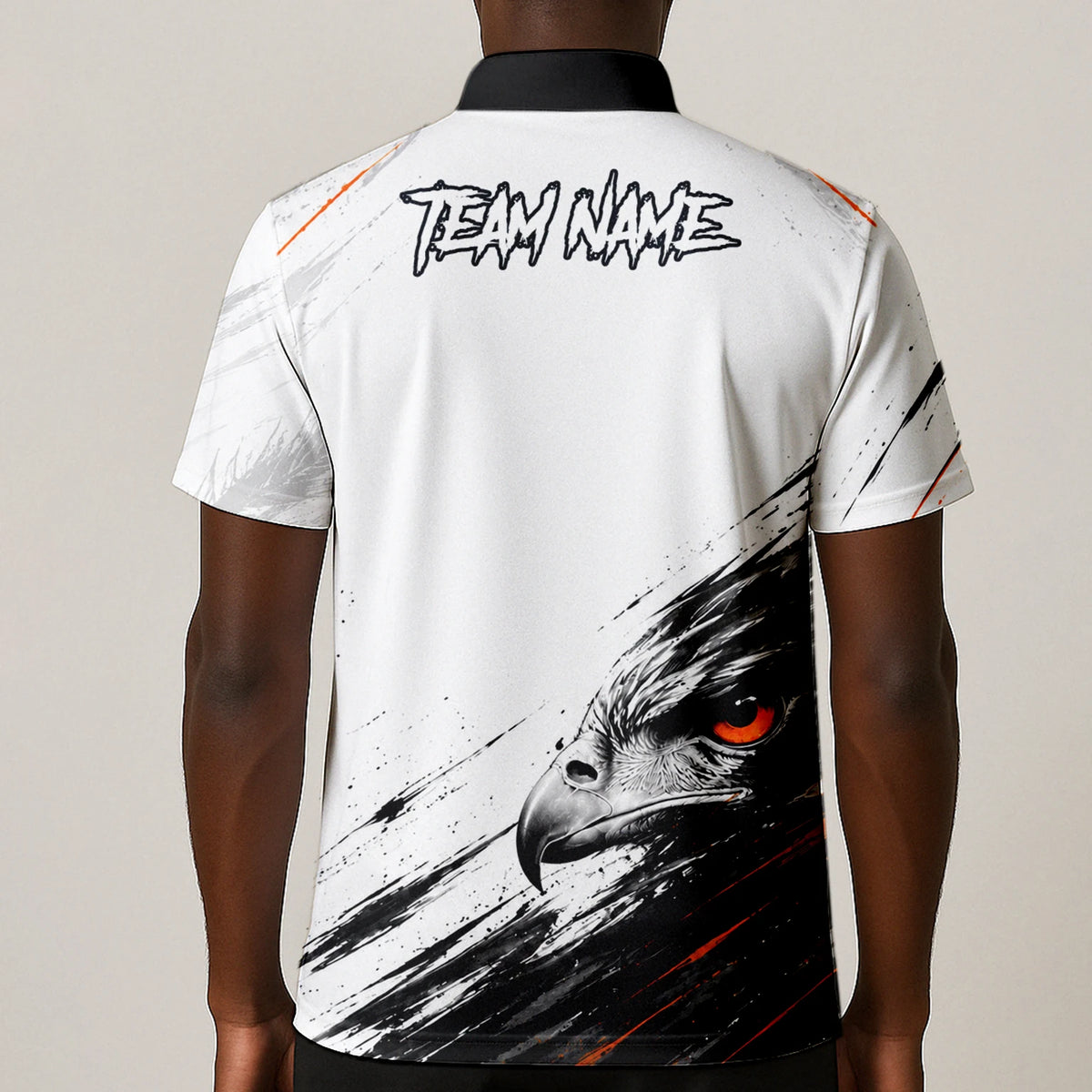 Personalisiertes Dartshirt mit weiß-schwarz-orangenem Adler für Herren V695